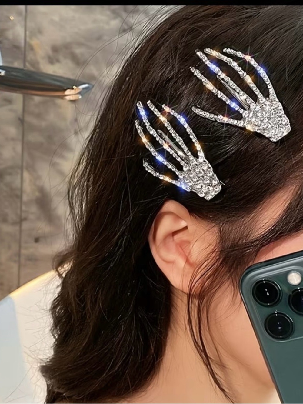 Rhinestone Skeleton 💀 Hand Hair Clips